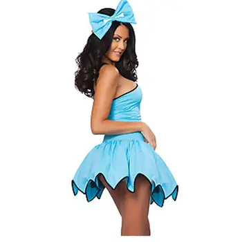 Çakmaktaşlar Moloz Cavegirl Bayan süslü elbise Açık Mavi Dişli Hem Bayan Kostüm Bayanlar Cadılar Bayramı Mağara Cosplay W292710