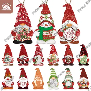 Putuo Dekor Noel Ahşap Işaretleri Gnome Işaretleri Ahşap Plak Asılı Işaretleri Ev Oturma Odası Mutlu Yeni Yıl Duvar Dekorasyon Hediye