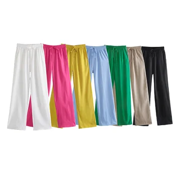 Tangada Moda Kadın Yeşil Rahat Uzun Pantolon Pantolon Vintage Stil Yüksek Sokak Bayan Pantolon Pantalon 5Z68