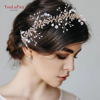 YouLaPan HP233 Kristal Düğün Başlığı Saç Vine Rhinestone Gelin Kafa Nedime Hairband Çiçek Yaprak Alın Bandı