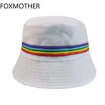 FOXMOTHER Yeni Kadın Kova Şapka Siyah Beyaz Düz Renk Gökkuşağı Balıkçı Şapka 2021 Yeni