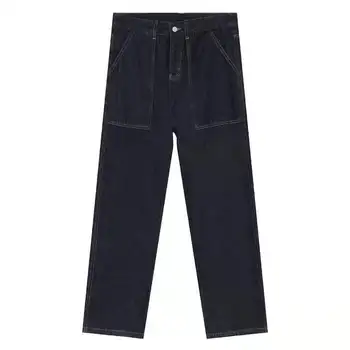 Vintage Yıkanmış düz kot Erkekler Moda Streetwear Geniş Bacaklar Rahat Baba Pantolon Erkek Net Ünlü Moda Denim Kot Pantolon
