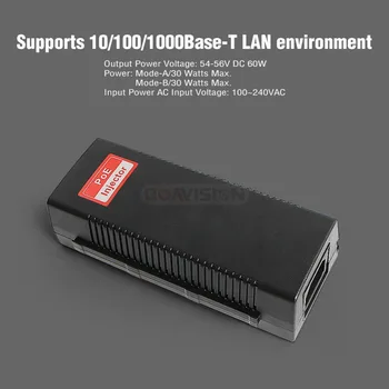 1000Mbps Gigabit 60W Yüksek Güç POE enjektörü Uyumlu IEEE802. 3bt DC 54V Çıkış 100-240V Giriş POE Güç CCTV PTZ IP Kamera