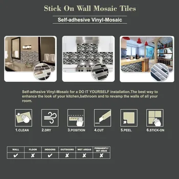 Mozaik Kendinden Yapışkanlı Kiremit Backsplash Duvar Sticker Vinil Banyo Mutfak Ev Dekor DIY W4