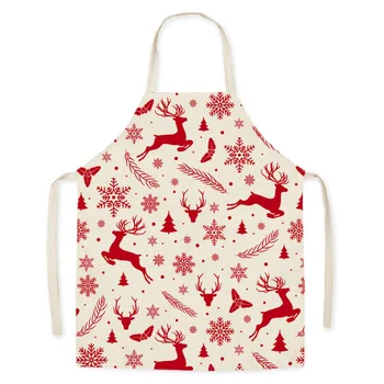 Kırmızı Şenlikli Noel Santa Keten Yağ geçirmez El Silin Bel Kolsuz Önlük Ev Işi Temizleme Aracı Mutfak Avental Cozinha