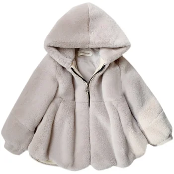Moda Bebek Kış Sıcak Kürk Palto Kızlar İçin Uzun Kollu Kapşonlu Sıcak Ceket Noel Partisi Çocuklar İçin Kürk Dış Giyim Giyim TZ52