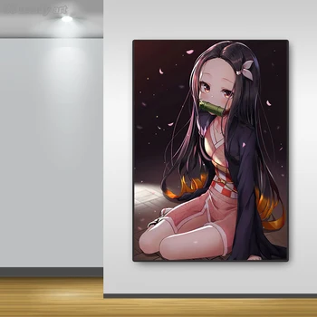 Anime Karakter Nezuko Kamado Posterler iblis avcısı Nezuko Resimleri duvar sanatı tuval yağlıboya Komik Duvar Ev Kawaii Odası Dekor