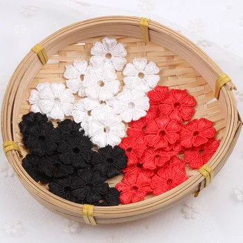 50 adet/grup 25mm Beyaz Çiçek Dantel Aplike Kırmızı Örgü Dantel Trimler Konfeksiyon Aksesuarları için Siyah DIY Gipür Dantel Kumaş Tedarikçisi