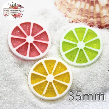 10 adet parlak Limon meyve dilimi Reçine Düz geri Cabochon Minyatür Gıda Sanat Kaynağı Dekorasyon Charm Craft 35mm