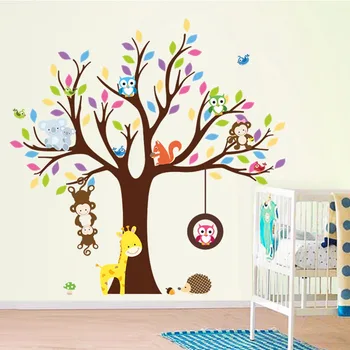 ZOOYOO Maymun Baykuş Hayvanlar Ağacı Karikatür duvar çıkartmaları Çocuk Odaları İçin DIY Çocuk Duvar Kağıdı Kreş Ev Dekorasyonu Duvar Sanatı Vinil Çıkartmaları