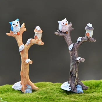 DIY Reçine Baykuş Ağaç Dalı Mini El Sanatları Minyatürleri Peri Bahçe Süsleri Bonsai Mikro Peyzaj Bahçe Dollhouse Dekorasyon