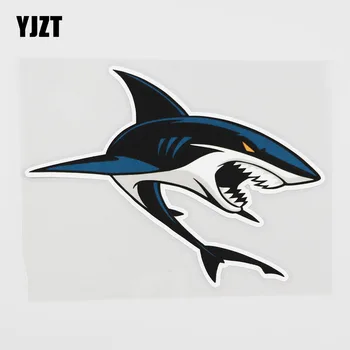 YJZT 14.1 CM X 10.6 CM Mavi Köpekbalığı Araba Sticker Karikatür Köpekbalığı Pvc Çıkartması Süslemeleri 6A-0098