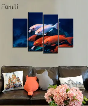 4 Panel modern tablo Ev Dekor Boyama Tuval Baskılar Güzel Sualtı Dünyası Denizyıldızı Kabuk sanat resmi Yatak Odası Hiçbir Çerçeve