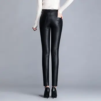 Kadın Hakiki deri pantolon Siyah Kadın Streç Bodycon Yüksek Bel Uzun Rahat pantolon Büyük Boy Bayanlar Streç moda pantolon G260