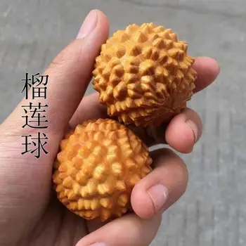 Lazer Oyma Cilalı Durian Ceviz Palmiye Hamuru Fitness Topu Doğal Mazı Ahşap El Sanatları Süs Egzersiz Parmak Paperweight Dekor