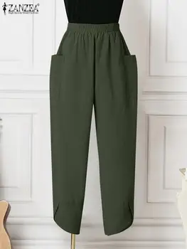 ZANZEA kadın Moda Pantolon 2022 Büyük Boy Rahat Düz Elastik Belli pantolon Gevşek Pantalons Palazzo Gevşek Baggy Dipleri