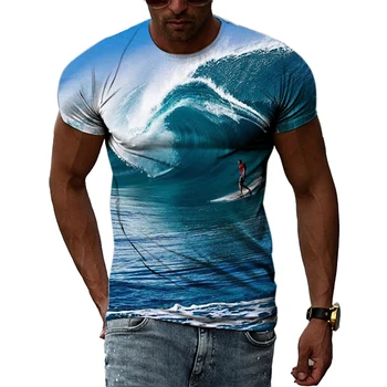 Yaz Moda Serin Sörf Spor grafik t shirt Erkekler İlginç Kişilik 3D Yaratıcı Baskı O-Boyun Kısa Kollu Tees Tops